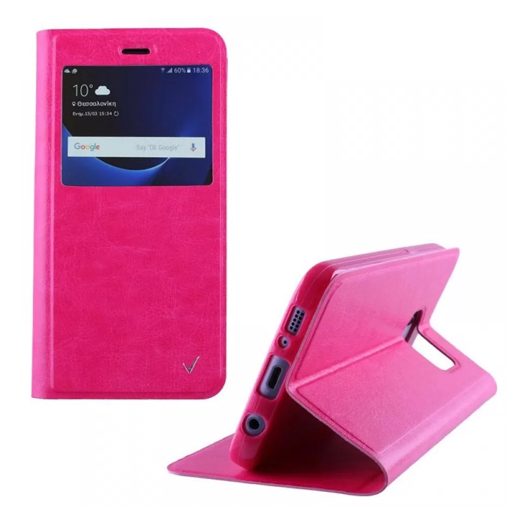 matshop.gr - VOLTE-TEL ΘΗΚΗ SAMSUNG S7 G930 5.1"LEATHER-TPU VIEW BOOK STAND PINK