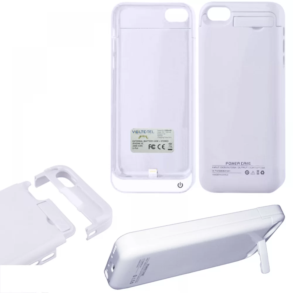 matshop.gr - IPHONE 5C EXTERNAL (BATTERY CASE + STAND) 2200 mAh Li-Pol WHITE