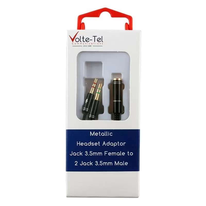 matshop.gr - VOLTE-TEL ΜΕΤΑΤΡΟΠΕΑΣ HEADSET METALLIC FEMALE JACK 3.5mm TO 2 MALE JACK 3.5mm BLACK
