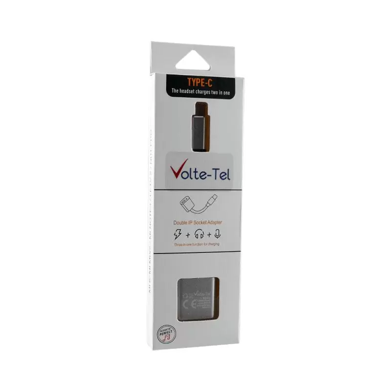 matshop.gr - VOLTE-TEL ΜΕΤΑΤΡΟΠΕΑΣ 2 IN 1 ΦΟΡΤΙΣΗΣ ΚΑΙ AUDIO ADAPTER TYPE C TO 3.5MM JACK+TYPE C 2.4A WHITE