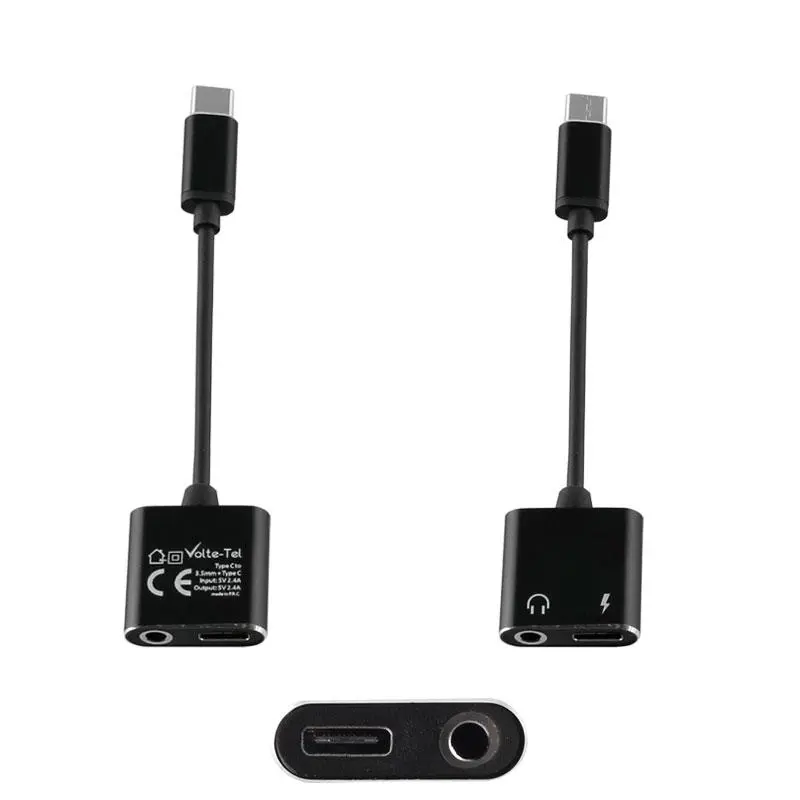 matshop.gr - VOLTE-TEL ΜΕΤΑΤΡΟΠΕΑΣ 2 IN 1 ΦΟΡΤΙΣΗΣ ΚΑΙ AUDIO ADAPTER TYPE C TO 3.5MM JACK+TYPE C 2.4A BLACK