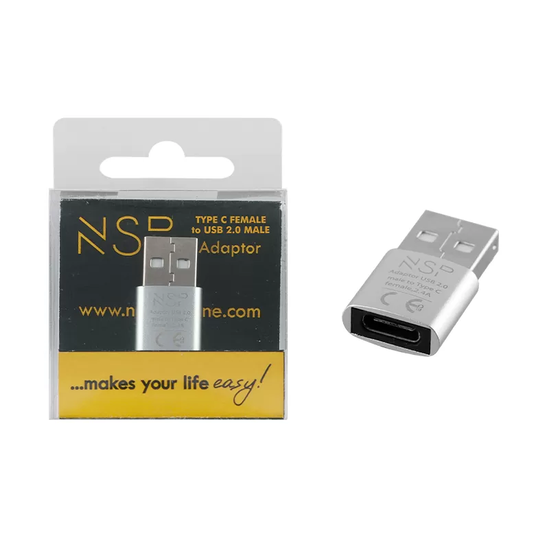 matshop.gr - NSP ΜΕΤΑΤΡΟΠΕΑΣ TYPE C FEMALE TO USB 2.0 MALE 2.4A SILVER