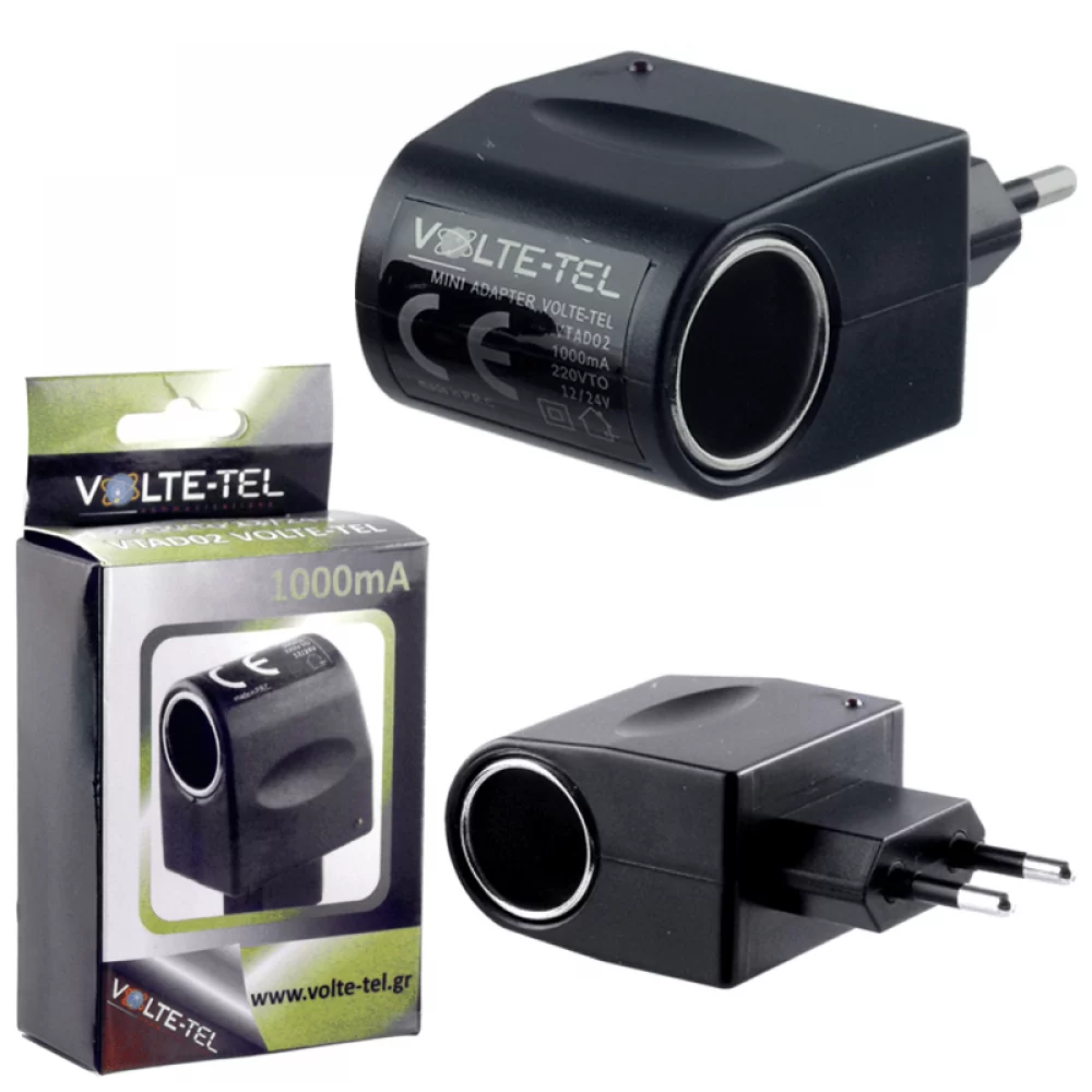 matshop.gr - VOLTE-TEL ΑΝΤΑΠΤΟΡΑΣ ΜΕΤΑΤΡΟΠΕΑΣ MINI VTAD02 1000mA ΑΠΟ TRAVEL 220V ΣΕ ΑΥΤΟΚΙΝΗΤΟΥ 12/24V
