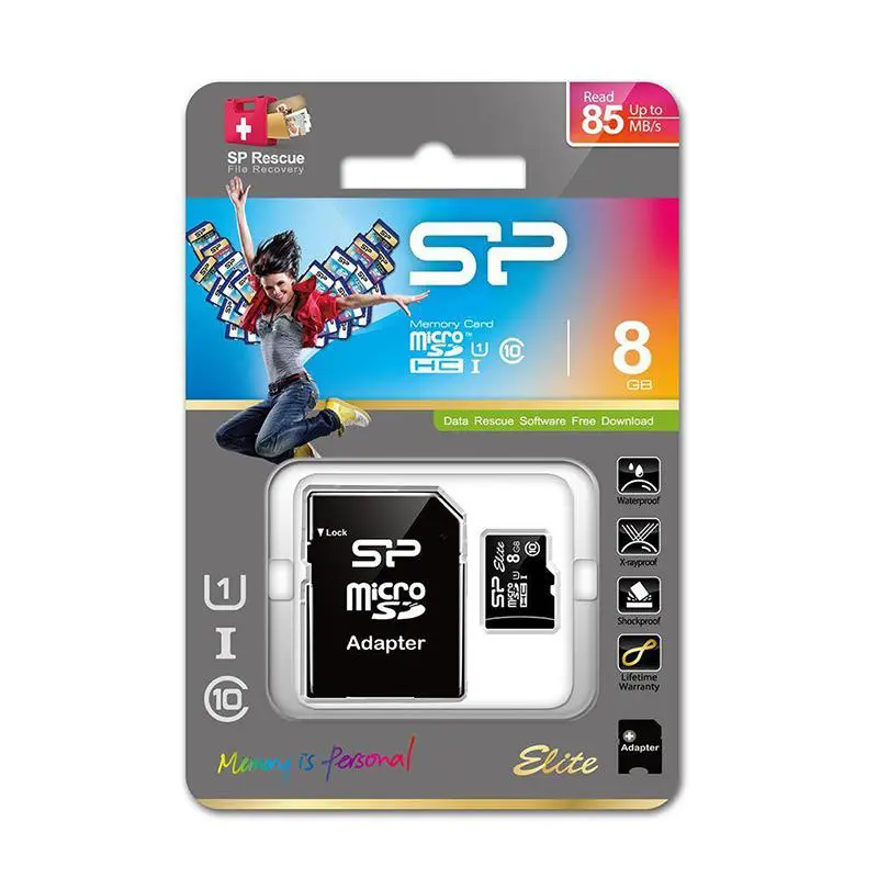 matshop.gr - SILICON POWER micro SDHC 8GB CLASS 10 FULL HD R85 UHS-1 ELITE +SD ADAPTOR