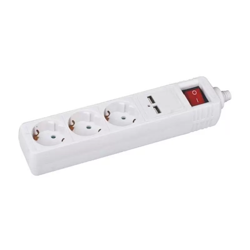 matshop.gr - VOLTE-TEL ΠΟΛΥΠΡΙΖΟ 3 ΣΟΥΚΟ ΜΕ ΔΙΑΚΟΠΤΗ-2 USB 2.4A - ΠΑΙΔΙΚΗ ΠΡΟΣΤΑΣΙΑ (3x1.5mm) 1.5m ΑΣΠΡΟ