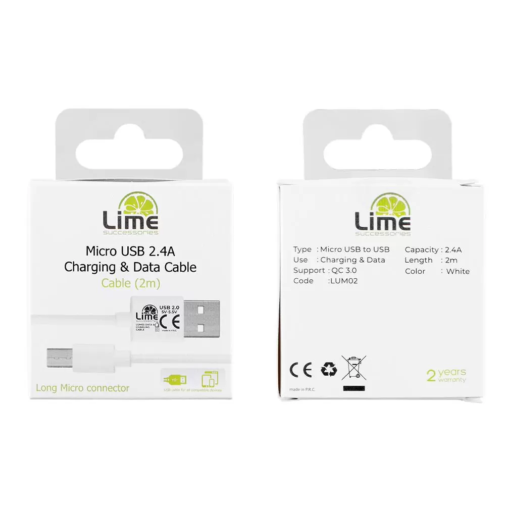 matshop.gr - LIME MICRO USB DEVICES LONG USB 2.4A ΦΟΡΤΙΣΗΣ-DATA 2m LUM02 WHITE