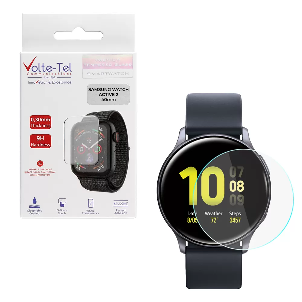 matshop.gr - VOLTE-TEL TEMPERED GLASS SAMSUNG WATCH ACTIVE 2 40mm R830/R835 1.20" 9H 0.30mm 2.5D FULL GLUE FULL COVER