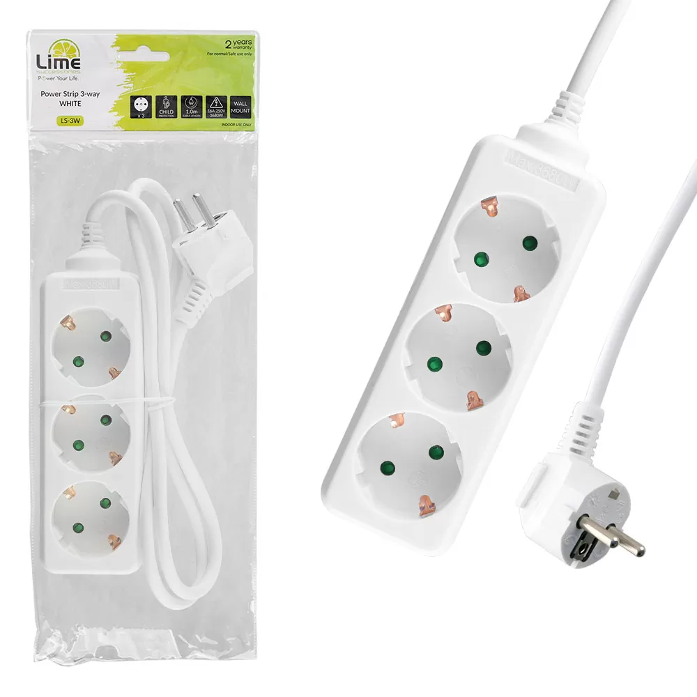matshop.gr - LIME ΠΟΛΥΠΡΙΖΟ 3 ΣΟΥΚΟ LS-3W 16A ΜΕ ΠΑΙΔΙΚΗ ΠΡΟΣΤΑΣΙΑ (3x1.0mm) 1.0m ΑΣΠΡΟ
