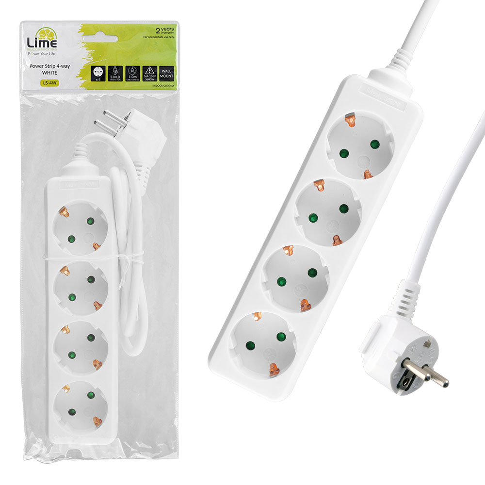 matshop.gr - LIME ΠΟΛΥΠΡΙΖΟ 4 ΣΟΥΚΟ LS-4W 16A ΜΕ ΠΑΙΔΙΚΗ ΠΡΟΣΤΑΣΙΑ (3x1.0mm) 1.0m ΑΣΠΡΟ