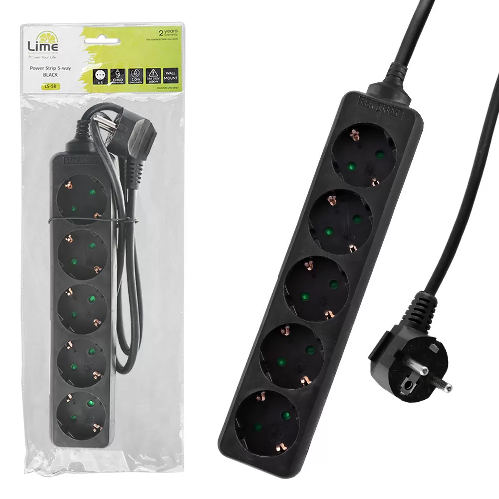 matshop.gr - LIME ΠΟΛΥΠΡΙΖΟ 5 ΣΟΥΚΟ LS-5B 16A ΜΕ ΠΑΙΔΙΚΗ ΠΡΟΣΤΑΣΙΑ (3x1.0mm) 1.0m ΜΑΥΡΟ
