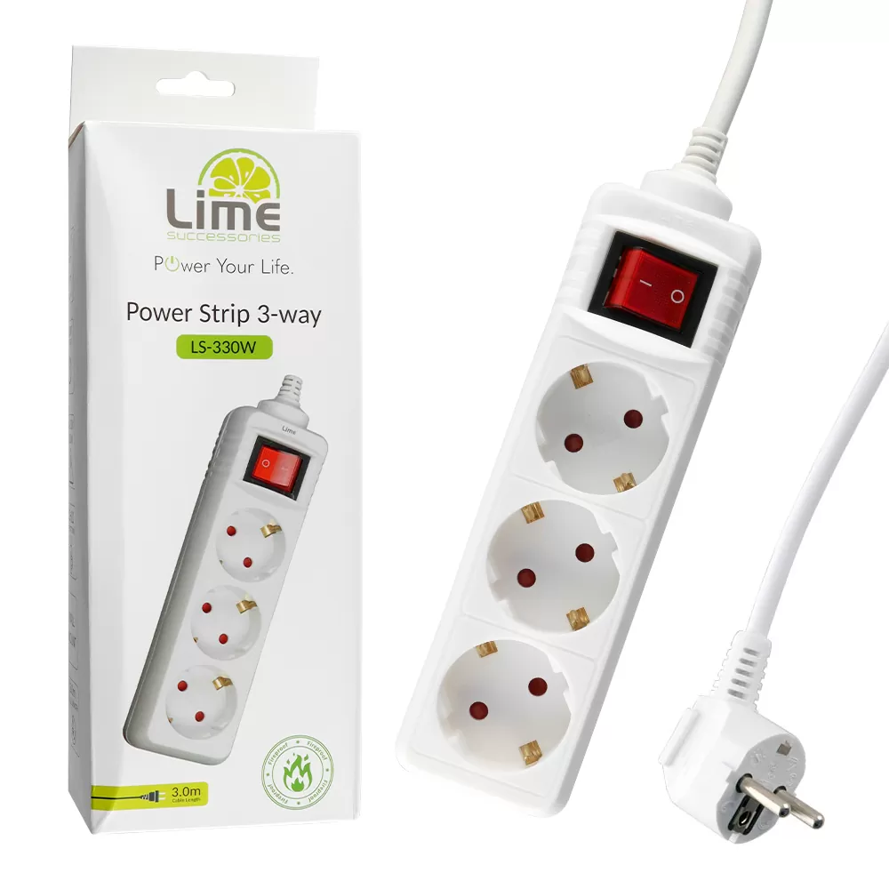 matshop.gr - LIME ΠΟΛΥΠΡΙΖΟ 3 ΣΟΥΚΟ LS-330W ΜΕ ΔΙΑΚΟΠΤΗ-ΠΑΙΔΙΚΗ ΠΡΟΣΤΑΣΙΑ (3x1.5mm2) 3.0m ΑΣΠΡΟ