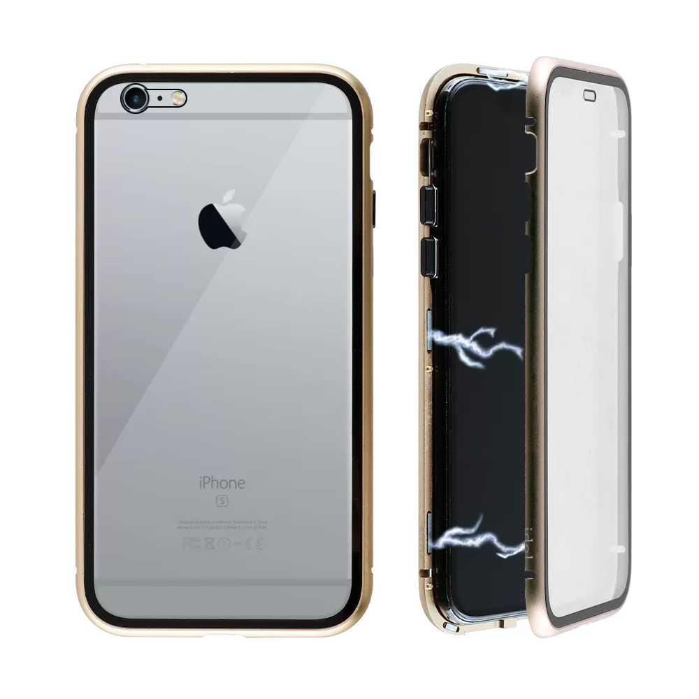 matshop.gr - IDOL 1991 ΘΗΚΗ IPHONE 6S PLUS 5.5" MAGNETIC METAL FRAME GOLD+TEMPERED GLASS BACK-FRONT