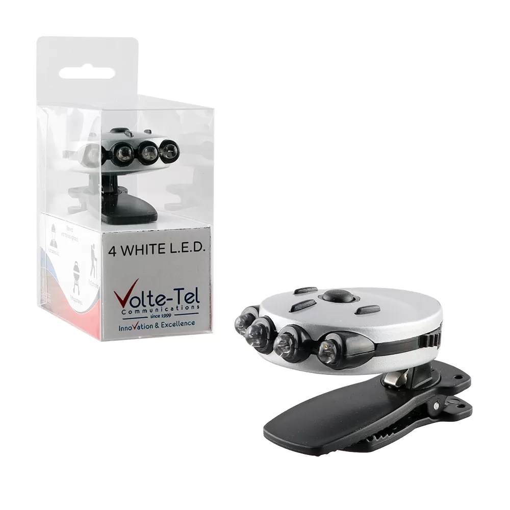 matshop.gr - VOLTE-TEL ΦΑΚΟΣ ΚΕΦΑΛΗΣ ΜΕ CLIP 4 LED SILVER (2xCR2032)