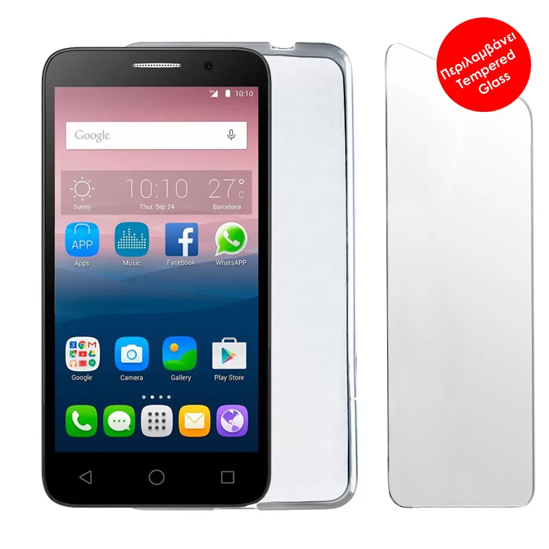matshop.gr - VOLTE-TEL COMBO ALCATEL POP 3 3G 5.5 5025/5054 TEMPERED 0.30 + ΘΗΚΗ SLIMCOLOR WHITE