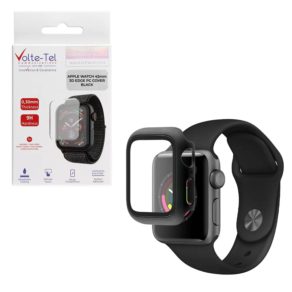 matshop.gr - VOLTE-TEL TEMPERED GLASS APPLE WATCH 42mm 1.65" 9H 0.30mm PC EDGE COVER WITH KEY 3D FULL GLUE FULL COVER BLACK