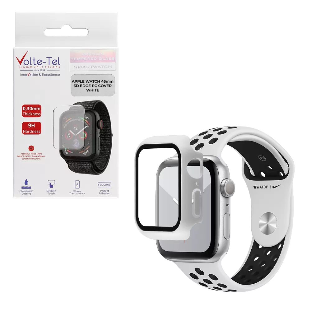 matshop.gr - VOLTE-TEL TEMPERED GLASS APPLE WATCH 45mm 1.78" 9H 0.30mm PC EDGE COVER WITH KEY 3D FULL GLUE FULL COVER WHITE