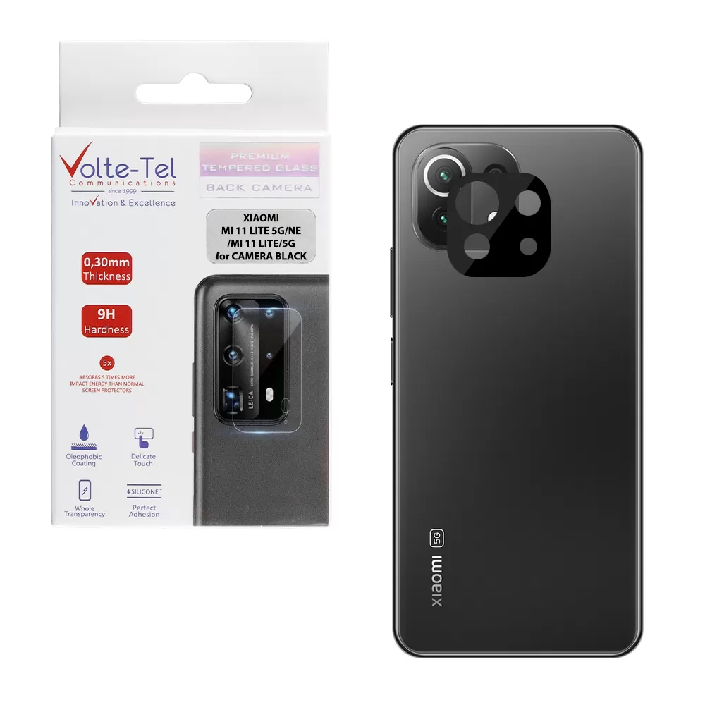 matshop.gr - VOLTE-TEL TEMPERED GLASS XIAOMI 11 LITE 5G NE/MI 11 LITE/MI 11 LITE 5G 6.55" 9H 0.25mm 3D CURVED FOR CAMERA BLACK