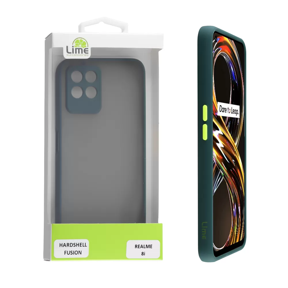 matshop.gr - LIME ΘΗΚΗ REALME 8i 6.5" HARDSHELL FUSION FULL CAMERA PROTECTION GREEN WITH YELLOW KEYS