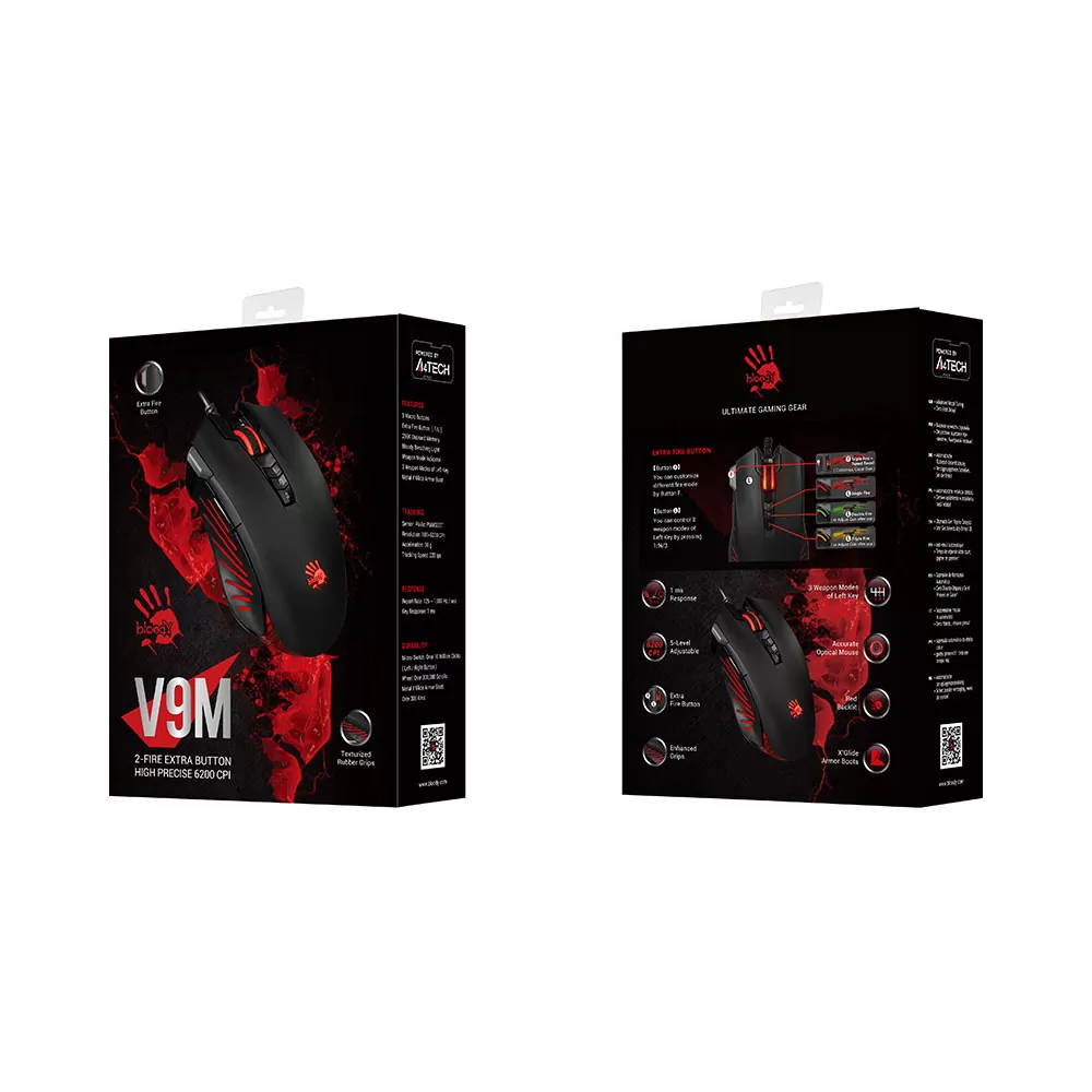 matshop.gr - BLOODY ΕΝΣΥΡΜΑΤΟ ΠΟΝΤΙΚΙ V9M ΜΕ ΕΞΤΡΑ 3 ΚΟΥΜΠΙΑ USB X'GLIDE GAMING MOUSE 4,000 CPI NON-ACTIVATED BLACK GR