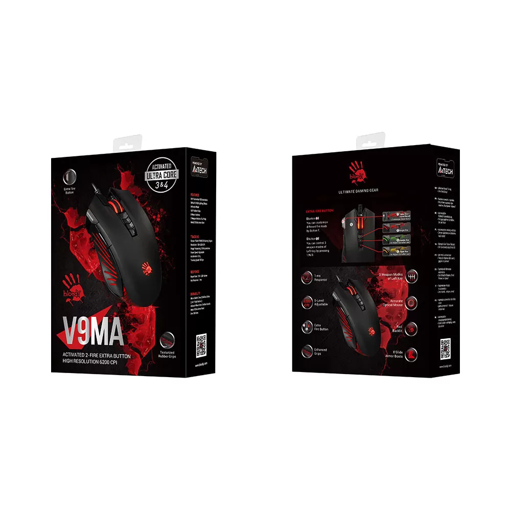 matshop.gr - BLOODY ΕΝΣΥΡΜΑΤΟ ΠΟΝΤΙΚΙ V9MA ΜΕ 3 ΕΞΤΡΑ ΠΛΗΚΤΡΑ USB X'GLIDE GAMING MOUSE 4,000 CPI ACTIVATED BLACK GR