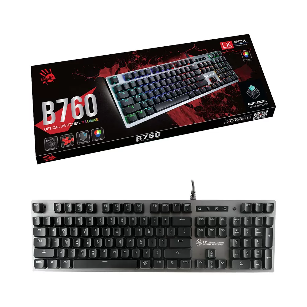 matshop.gr - BLOODY ΕΝΣΥΡΜΑΤΟ ΠΛΗΚΤΡΟΛΟΓΙΟ Η/Υ USB OPTICAL FULL LIGHT STRIKE B760 EN/GR GAMING KEYBOARD GREY GR