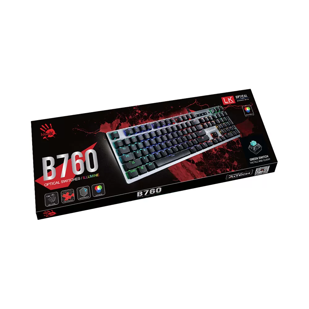 matshop.gr - BLOODY ΕΝΣΥΡΜΑΤΟ ΠΛΗΚΤΡΟΛΟΓΙΟ Η/Υ USB OPTICAL FULL LIGHT STRIKE B760 EN/GR GAMING KEYBOARD GREY GR