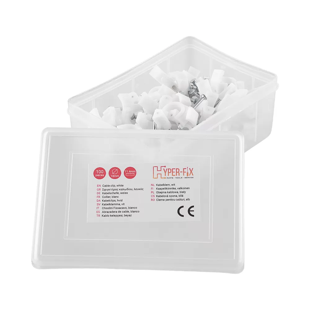matshop.gr - HYPER-FIX ΡΟΚΑ ΓΙΑ ΔΙΑΜΕΤΡΟ ΚΑΛΩΔΙΟΥ 10mm ΥΨΟΣ 11.4mm - ΚΑΡΦΙ 2.30x23mm ΑΣΠΡΟ - ΚΟΥΤΙ 100 ΤΕΜ