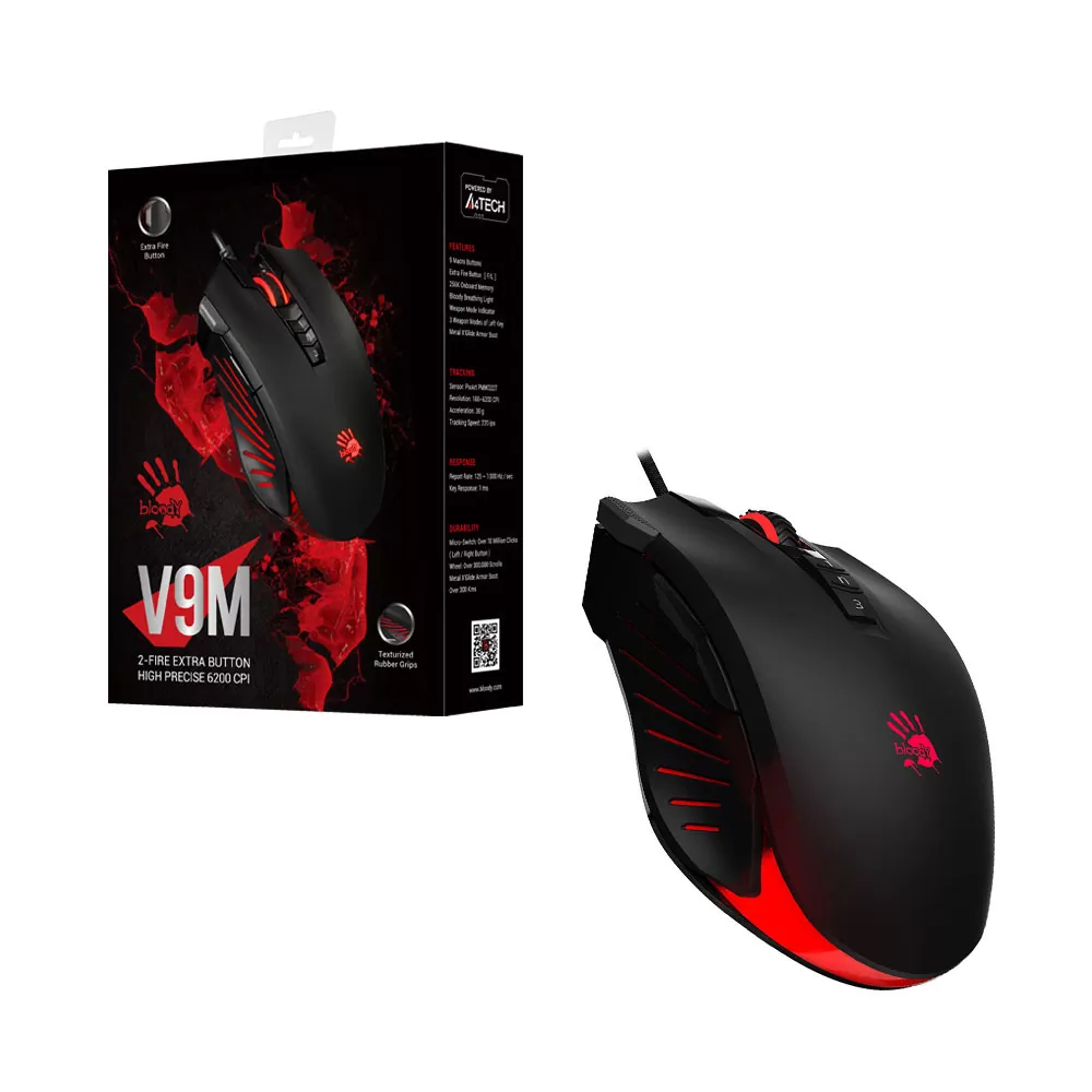matshop.gr - BLOODY ΕΝΣΥΡΜΑΤΟ ΠΟΝΤΙΚΙ V9M ΜΕ ΕΞΤΡΑ 3 ΚΟΥΜΠΙΑ USB X'GLIDE GAMING MOUSE 4,000 CPI NON-ACTIVATED BLACK GR