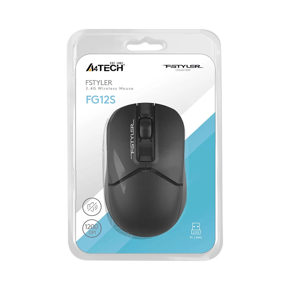 matshop.gr - A4 TECH FSTYLER ΑΣΥΡΜΑΤΟ ΠΟΝΤΙΚΙ FG12S WIRELESS 2.4G MOUSE 1200 DPI ΑΘΟΡΥΒΟ CLICK BLACK GR