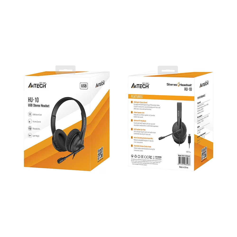 matshop.gr - A4 TECH STEREO USB ΕΝΣΥΡΜΑΤΑ ΑΚΟΥΣΤΙΚΑ ΜΕ ΜΙΚΡΟΦΩΝΟ HU-10 WIRED HEADPHONES BLACK GR