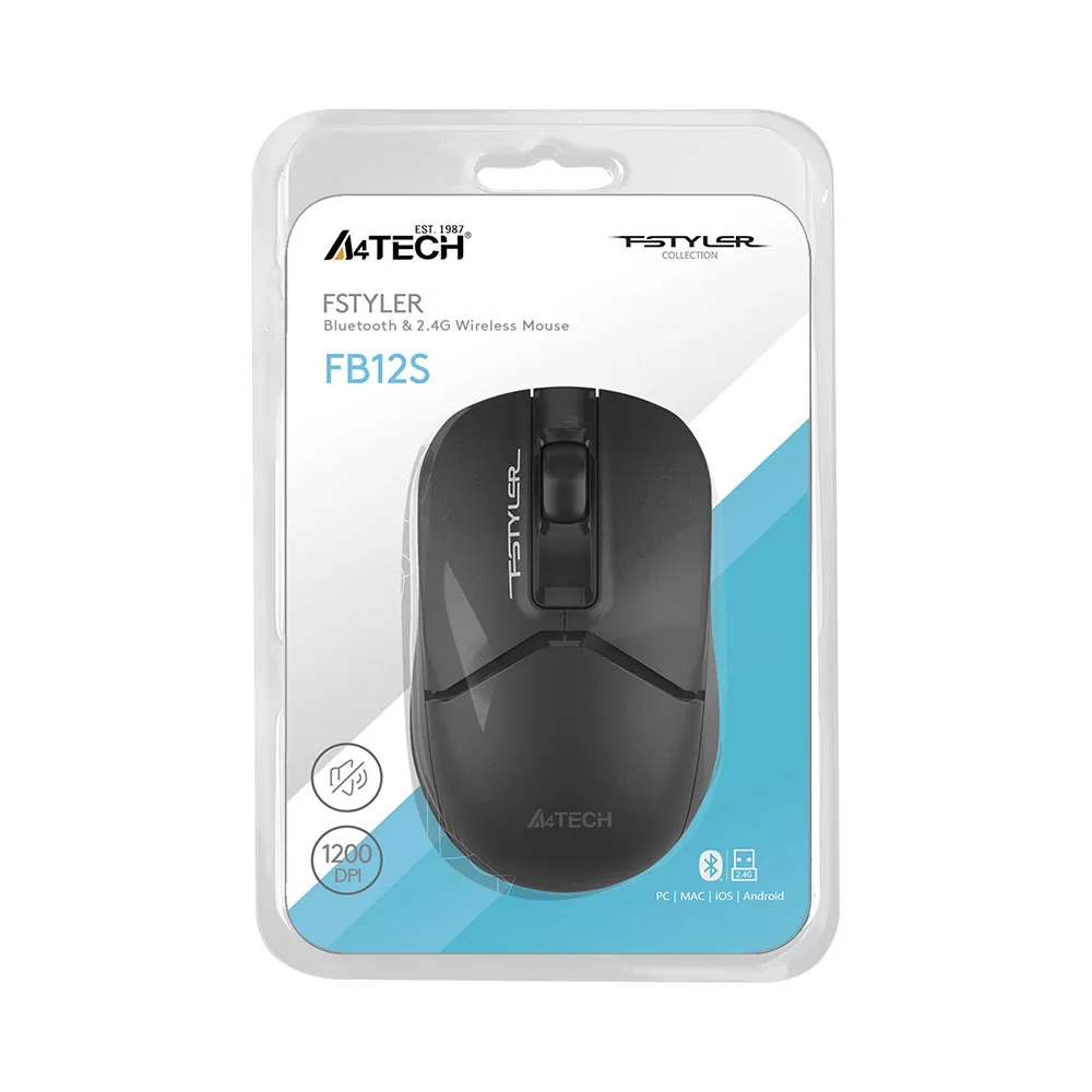 matshop.gr - A4 TECH FSTYLER BLUETOOTH/ΑΣΥΡΜΑΤΟ ΠΟΝΤΙΚΙ FB12S WIRELESS 2.4G MOUSE 1200 DPI ΑΘΟΡΥΒΟ CLICK BLACK GR