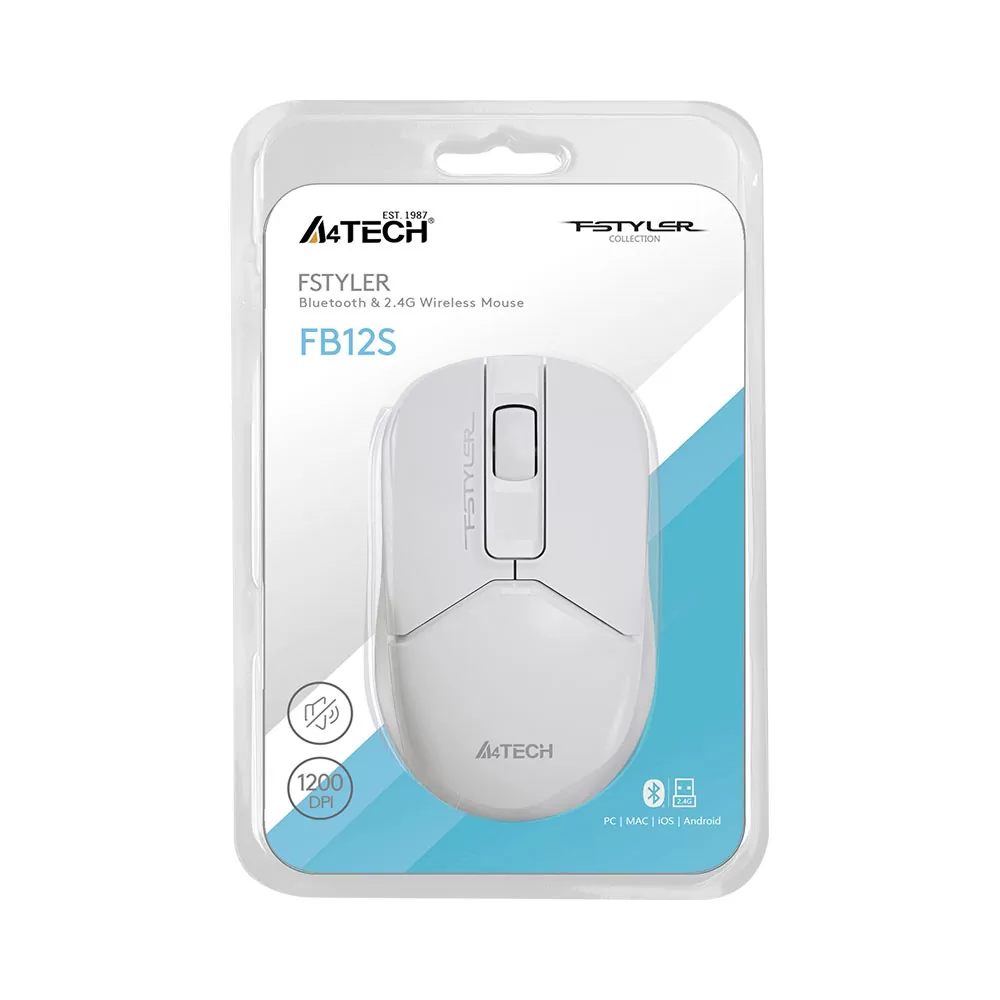 matshop.gr - A4 TECH FSTYLER BLUETOOTH/ΑΣΥΡΜΑΤΟ ΠΟΝΤΙΚΙ FB12S WIRELESS 2.4G MOUSE 1200 DPI ΑΘΟΡΥΒΟ CLICK WHITE GR