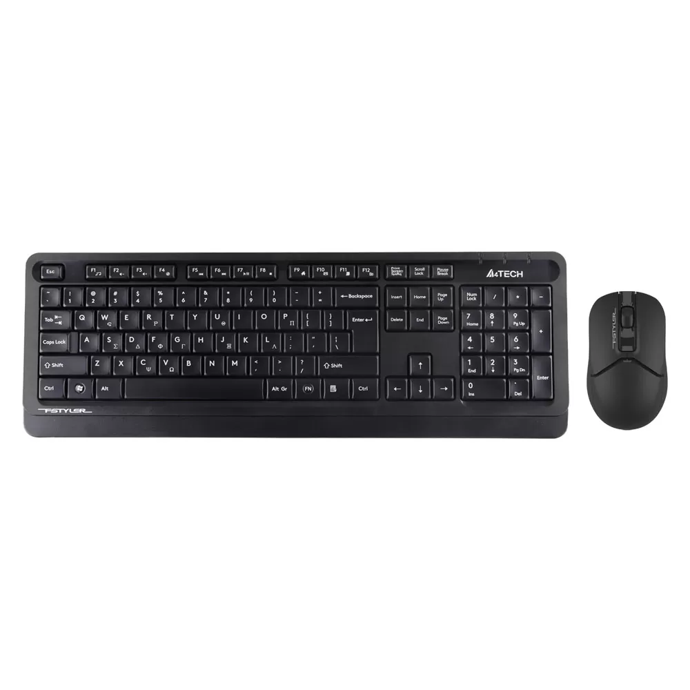 matshop.gr - A4 TECH FSTYLER COMBO FG1012S ΑΣΥΡΜΑΤΟ ΠΛΗΚΤΡΟΛΟΓΙΟ Η/Υ USB FGK-10 EN/GR + ΑΣΥΡΜΑΤΟ ΠΟΝΤΙΚΙ FG12S ΑΘΟΡΥΒΟ CLICK BLACK GR