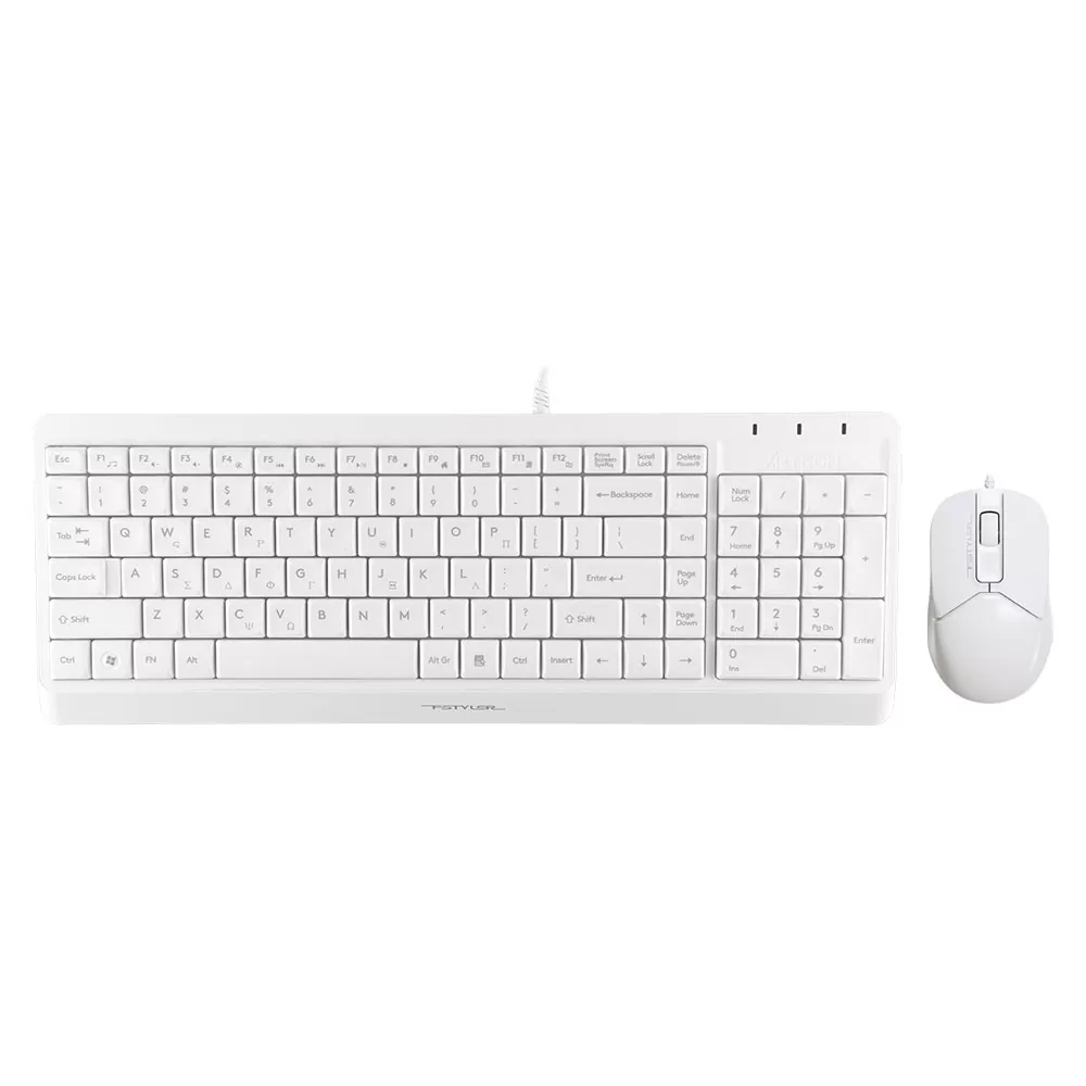 matshop.gr - A4 TECH FSTYLER COMBO F1512S ΕΝΣΥΡΜΑΤΟ ΠΛΗΚΤΡΟΛΟΓΙΟ Η/Υ USB FK15 EN/GR + ΕΝΣΥΡΜΑΤΟ ΠΟΝΤΙΚΙ FM12S WHITE GR