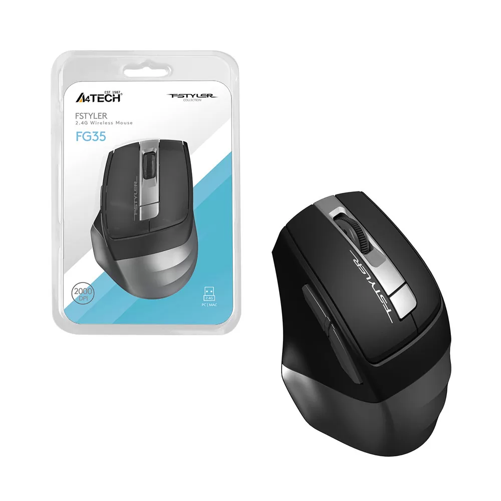 matshop.gr - A4 TECH FSTYLER ΑΣΥΡΜΑΤΟ ΠΟΝΤΙΚΙ FG35 ΜΕ ΕΞΤΡΑ 2 ΠΛΗΚΤΡΑ WIRELESS 2.4G MOUSE 1000/1600/2000 DPI GREY GR
