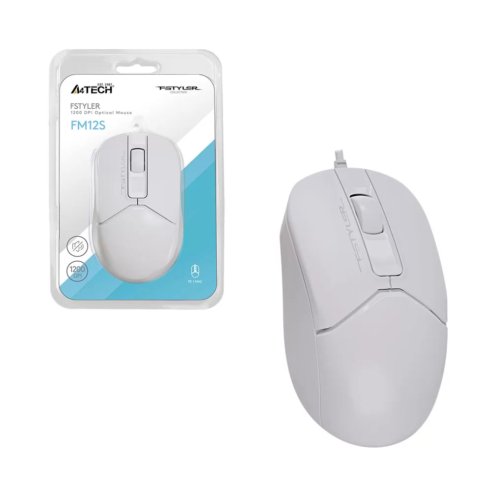 matshop.gr - A4 TECH FSTYLER ΕΝΣΥΡΜΑΤΟ ΠΟΝΤΙΚΙ FM12S WIRED MOUSE 1200 DPI ΑΘΟΡΥΒΟ CLICK WHITE GR