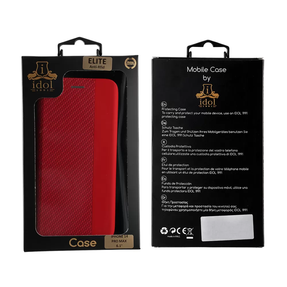 matshop.gr - IDOL 1991 ΘΗΚΗ IPHONE 14 PRO MAX 6.7" ELITE ANTI-RFID BOOK STAND RED