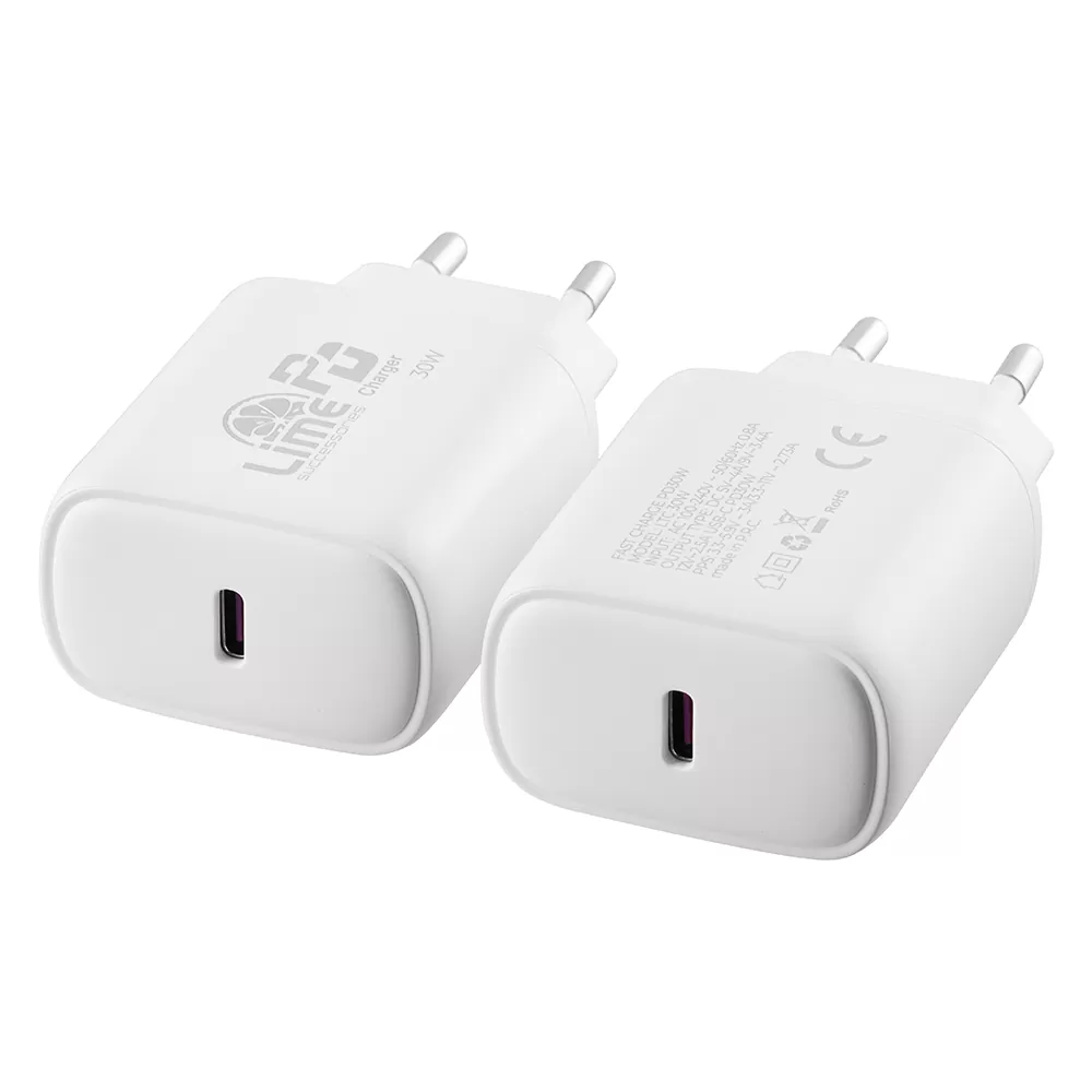 matshop.gr - LIME TYPE C PD 3.0 SUPER FAST TRAVEL QC 3.0 LTC30W 30W 5V 4.0A /9V  3.4A/12V 2.5A WHITE