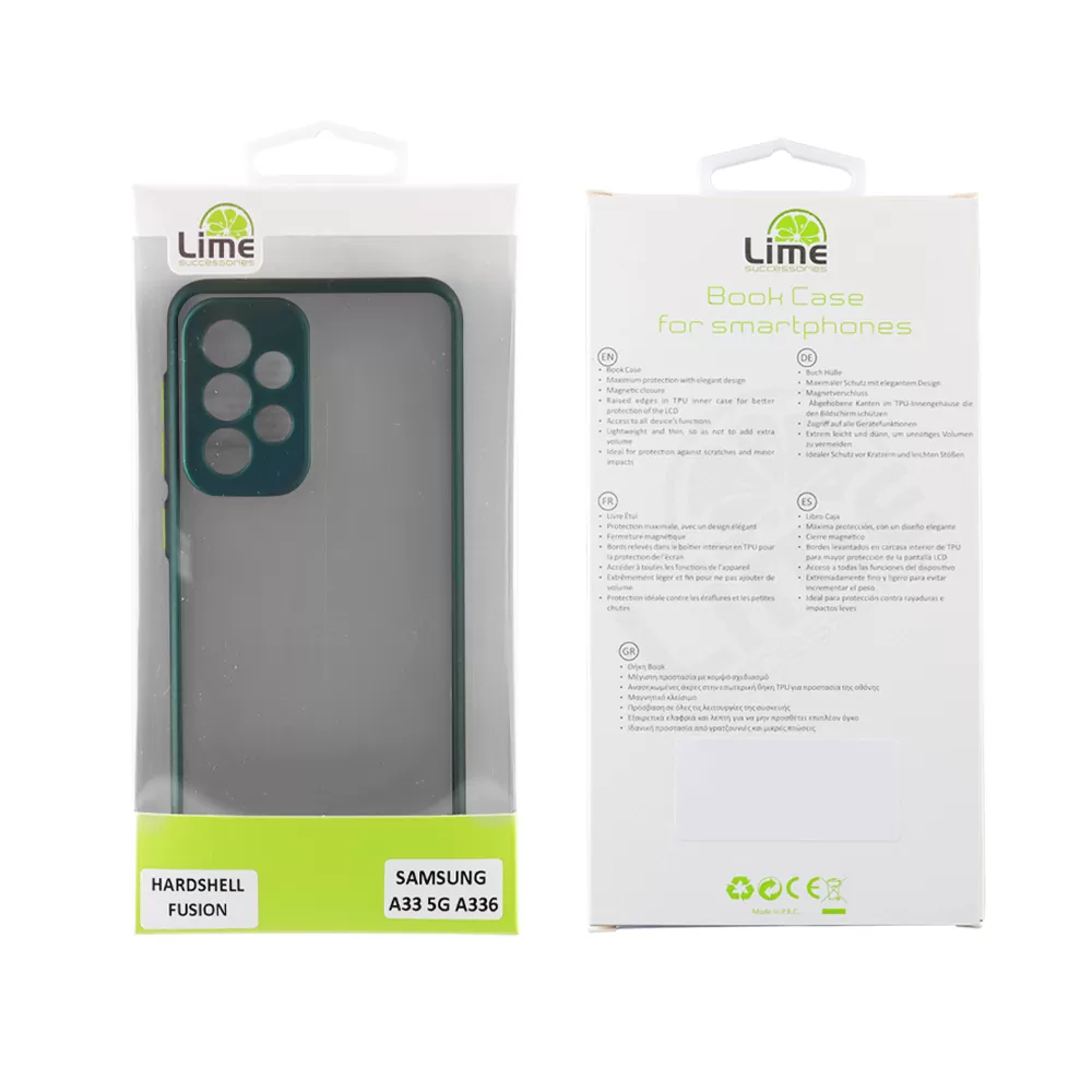 matshop.gr - LIME ΘΗΚΗ SAMSUNG A33 5G A336 6.4" HARDSHELL FUSION FULL CAMERA PROTECTION GREEN WITH YELLOW KEYS