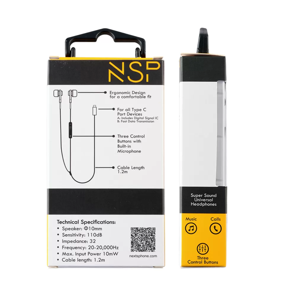 matshop.gr - NSP HANDS FREE STEREO UNIVERSAL TYPE C 1.2m RIPPLY HN28 WITH REMOTE AND MIC BLACK