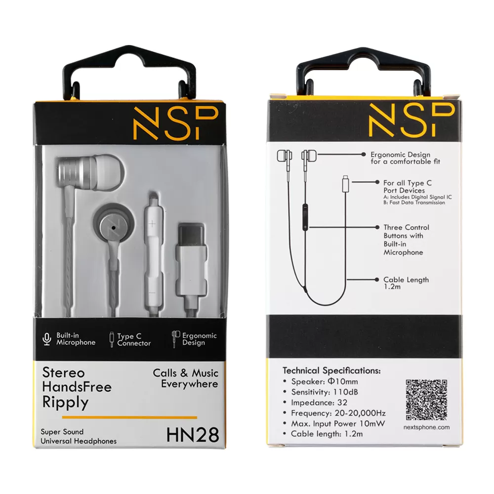 matshop.gr - NSP HANDS FREE STEREO UNIVERSAL TYPE C 1.2m RIPPLY HN28 WITH REMOTE AND MIC WHITE