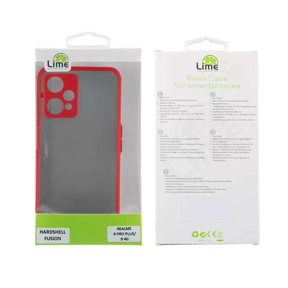 matshop.gr - LIME ΘΗΚΗ REALME 9 PRO PLUS/9 4G 6.4" HARDSHELL FUSION FULL CAMERA PROTECTION RED WITH BLACK KEYS