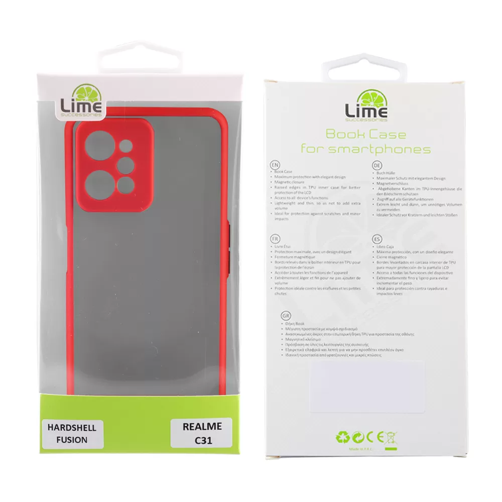 matshop.gr - LIME ΘΗΚΗ REALME C31 6.5" HARDSHELL FUSION FULL CAMERA PROTECTION RED WITH BLACK KEYS