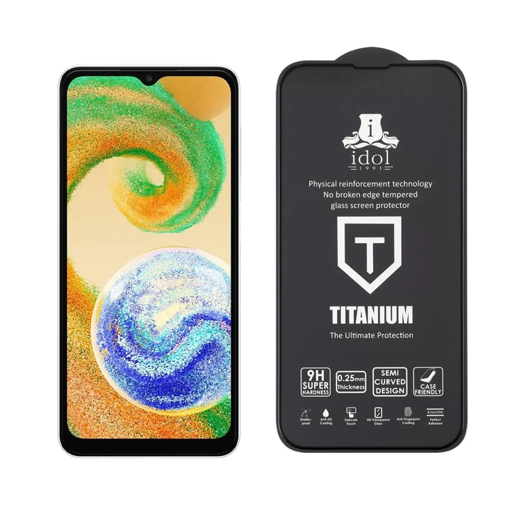 matshop.gr - IDOL 1991 TEMPERED GLASS SAMSUNG A04s A047 6.5" 9H 0.25mm TITANIUM SEMI CURVED FULL GLUE BLACK