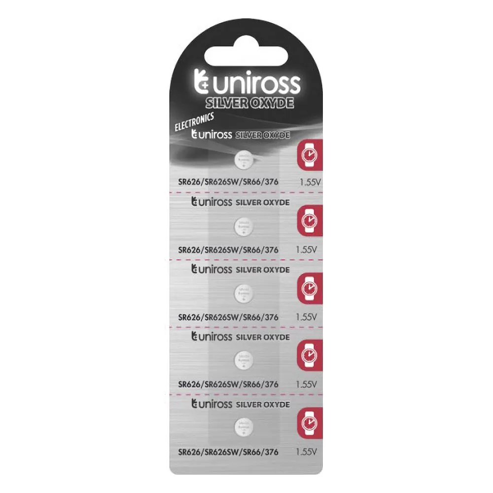 matshop.gr - UNIROSS ΜΠΑΤΑΡΙΕΣ ΡΟΛΟΓΙΟΥ LR66 /LR626/AG4/177/SR626/377/G4/SR66 SILVER OXIDE 1.55V 1 ΤΕΜ. 5/BLISTER