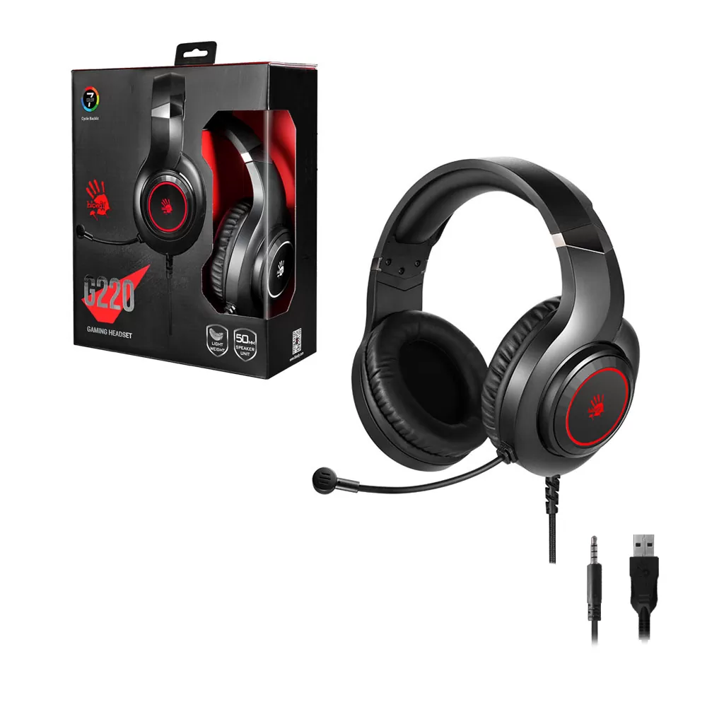 matshop.gr - BLOODY STEREO ΕΝΣΥΡΜΑΤΑ ΑΚΟΥΣΤΙΚΑ G220 HIFI HEADPHONES 3.5mm FOR AUDIO USB LIGHT UP BLACK GR