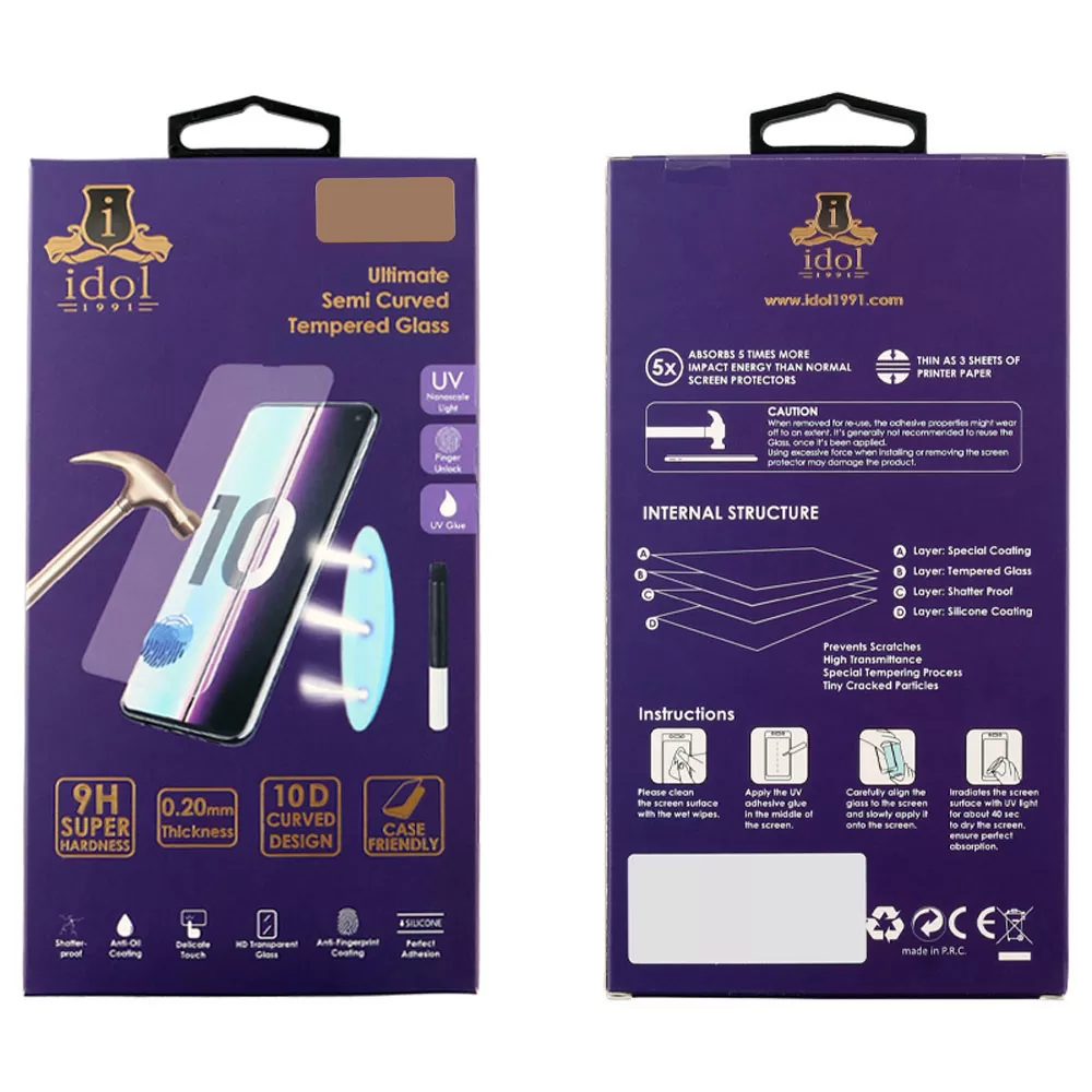 matshop.gr - IDOL 1991 TEMPERED UV GLASS HONOR 70 6.67" 9H 0.20mm 10D SEMI WITH GLUE-TOOL FINGER UNLOCK FULL COVER TRANSPARENT