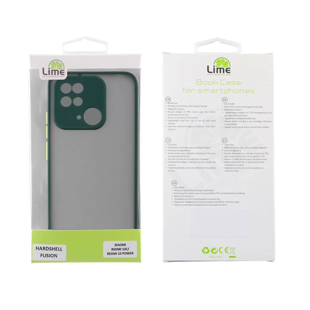 matshop.gr - LIME ΘΗΚΗ XIAOMI REDMI 10C/REDMI 10 POWER 6.71" HARDSHELL FUSION FULL CAMERA PROTECTION GREEN WITH YELLOW KEYS