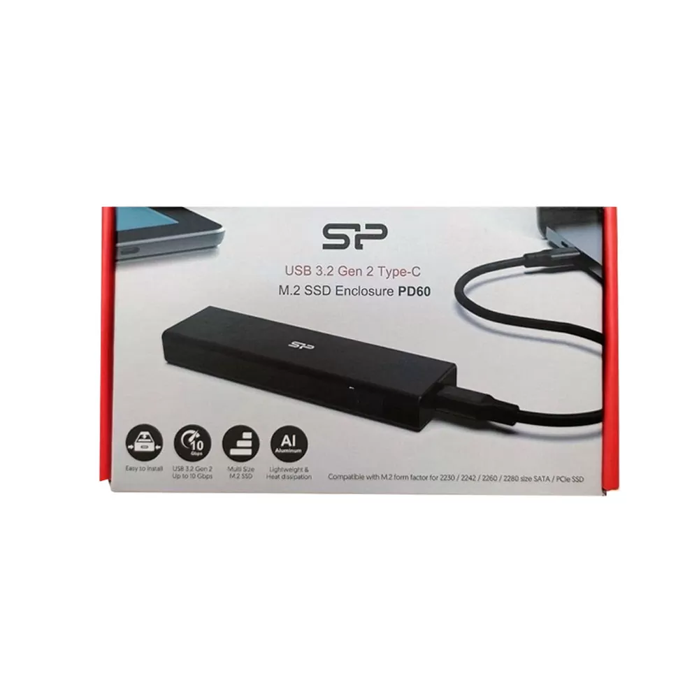 matshop.gr - SILICON POWER PD60 ΘΗΚΗ ΔΙΣΚΩΝ M.2 PCIe NVMe SSD / M.2 SATA SSD 2230 / 2242 / 2260 / 2280 M.2 M-KEY USB 3.2 GEN 2 ALUMINIUM