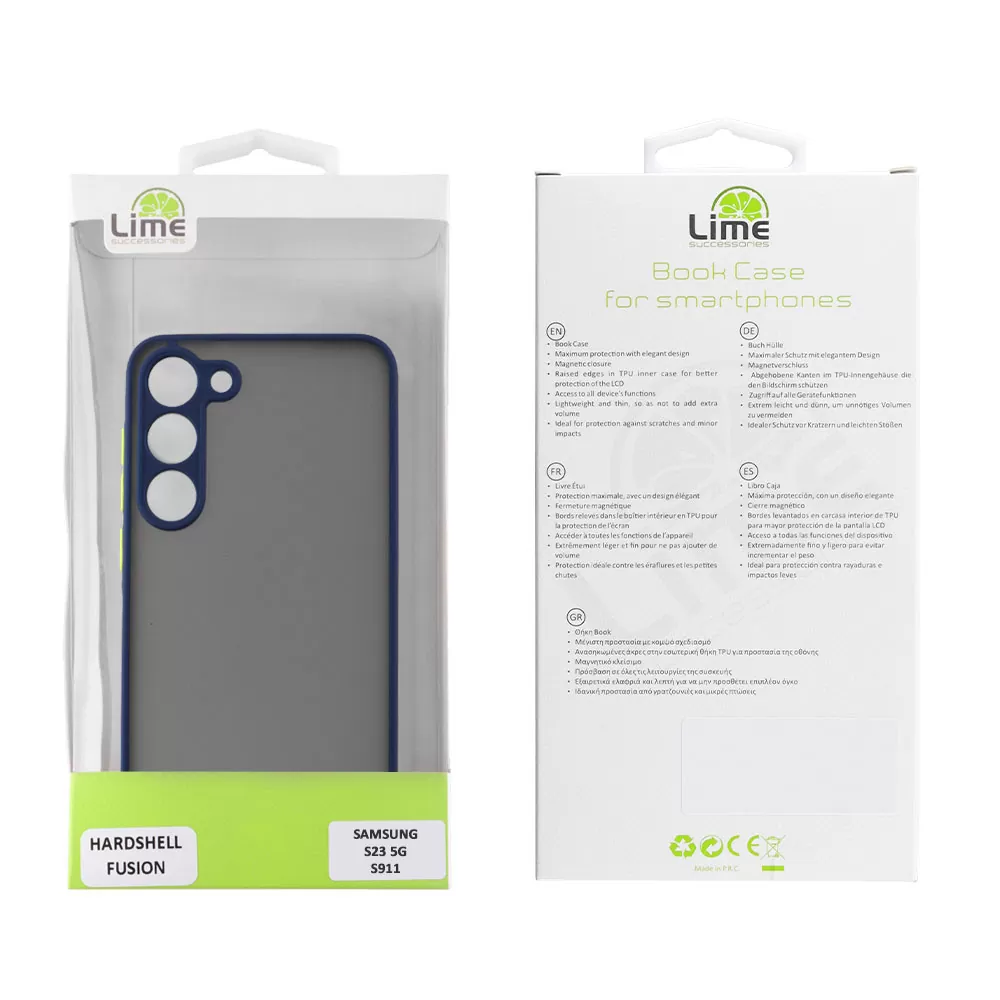 matshop.gr - LIME ΘΗΚΗ SAMSUNG S23 5G S911 6.1" HARDSHELL FUSION FULL CAMERA PROTECTION BLUE WITH YELLOW KEYS